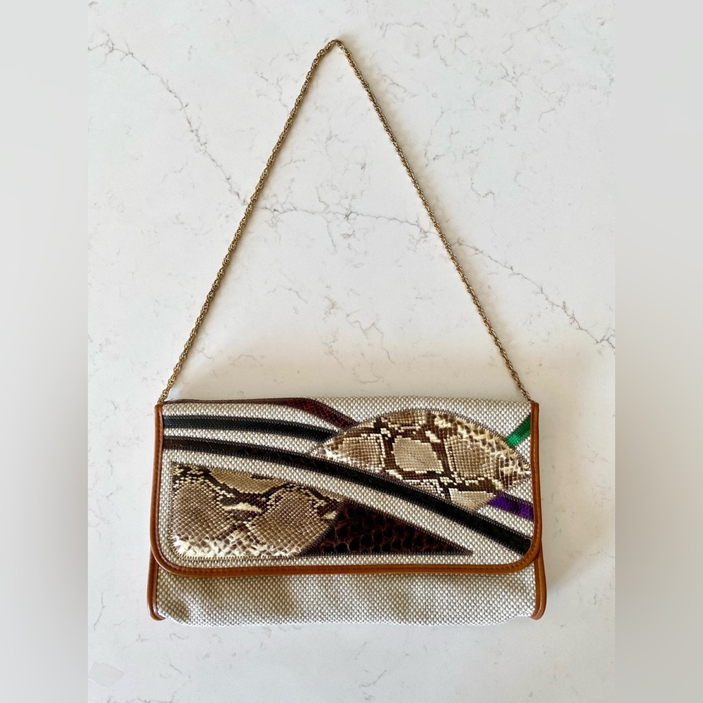 Vintage Margolin Chain Strap Embossed Flap Shoulder Bag Purse